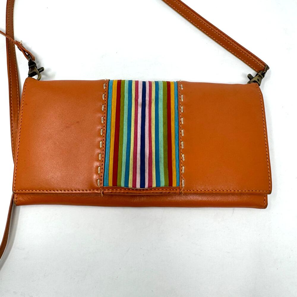 Annelle Save The Bees Crossbody Clutch Wallet Orange Brown Rainbow Stripes Boho - Picture 2 of 11